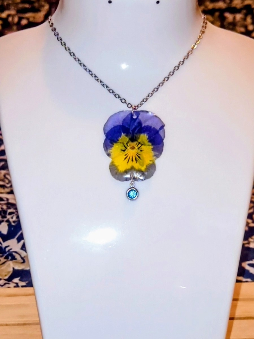 Blue and Yellow Pansy Pendant Necklace